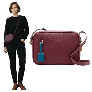 J. Crew Signet Pebble Leather Crossbody Camera Bag Burgundy Red